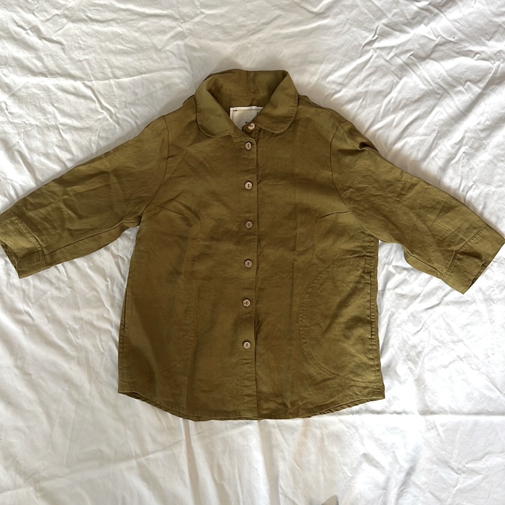 NotPERFECT Linen - Lille button down collar shirt - Olive M/L - with pockets